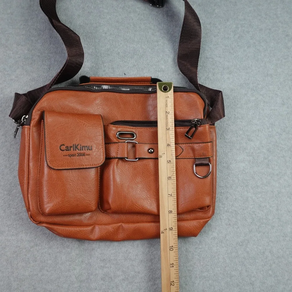 CarlKimu Messenger Bag Mens OS Brown Sport Casual Faux Leather Crossbody